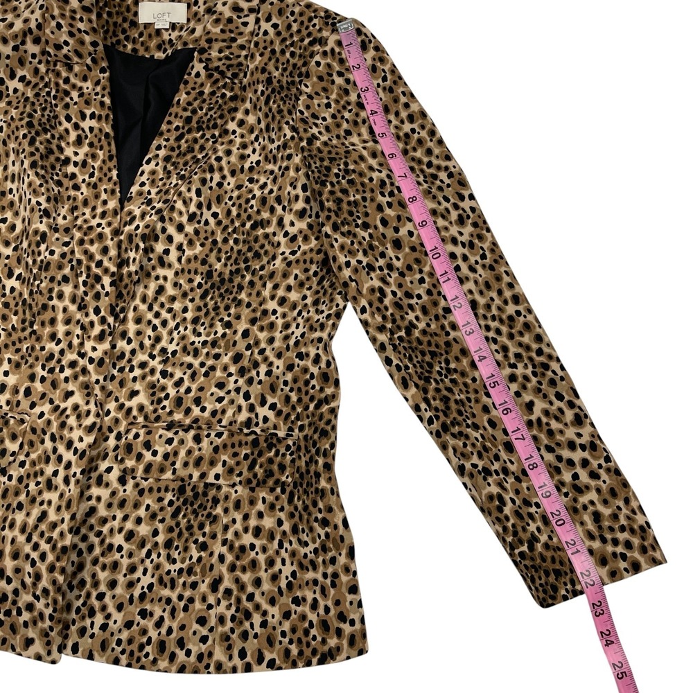 LOFT Petites Blazer Jacket 6P Brown Black Leopard Animal Print Open Front Career - Picture 10 of 12